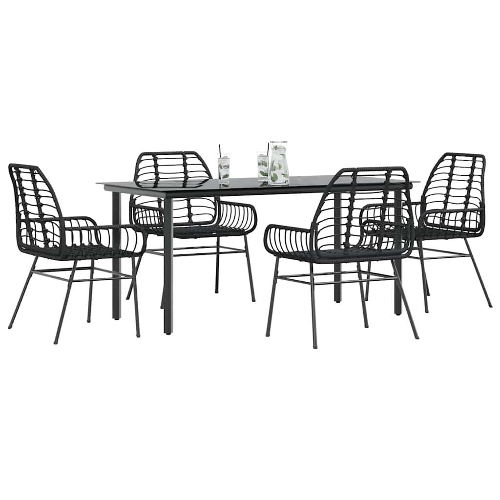Set Mobili da Pranzo per Giardino 5 pz Nero Polyrattan Vetro