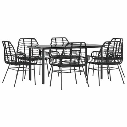 Set Pranzo da Giardino 7 pz Nero Polyrattan Vetro