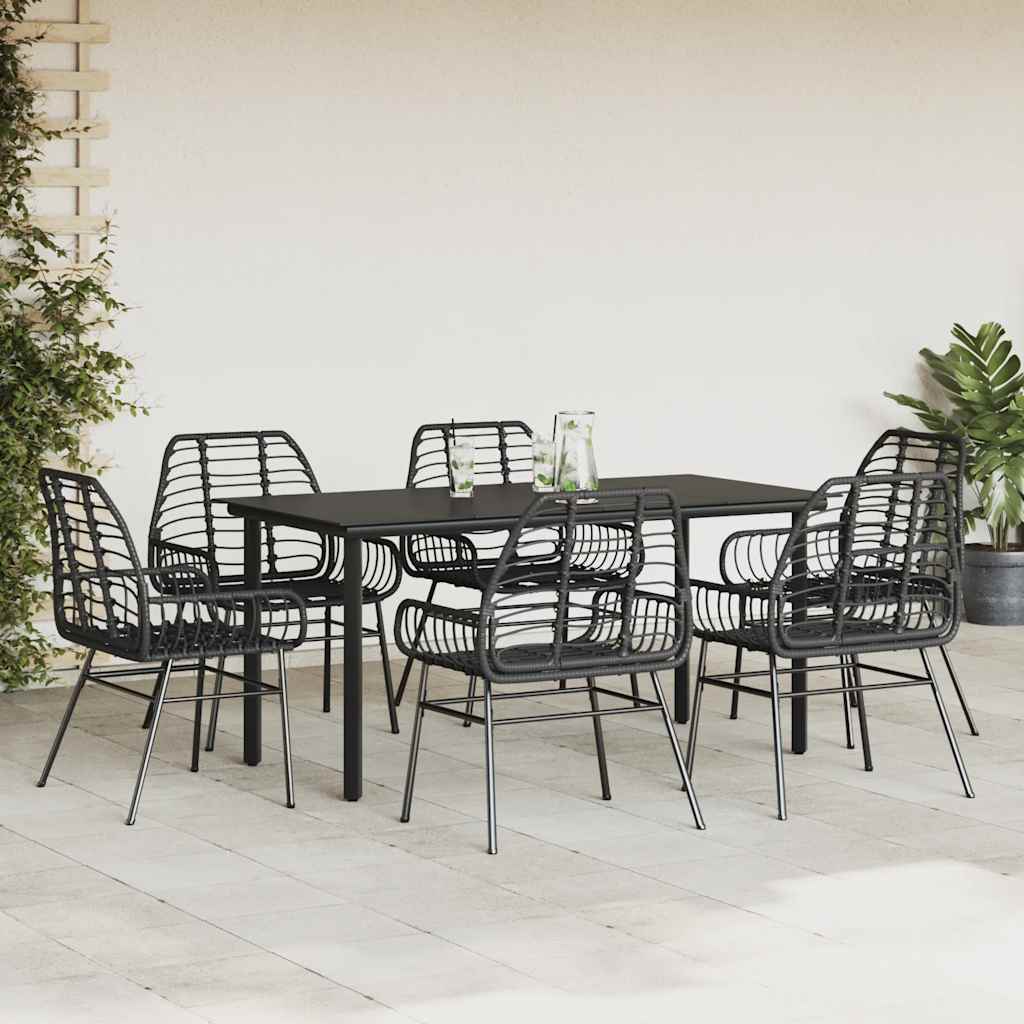 Set Pranzo da Giardino 7 pz Nero Polyrattan Vetro