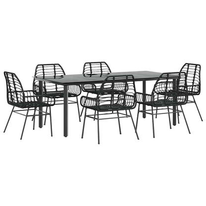 Set Pranzo da Giardino 7 pz Nero Polyrattan Vetro