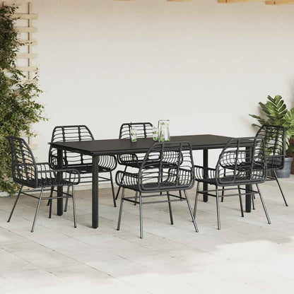 Set Pranzo da Giardino 7 pz Nero Polyrattan Vetro