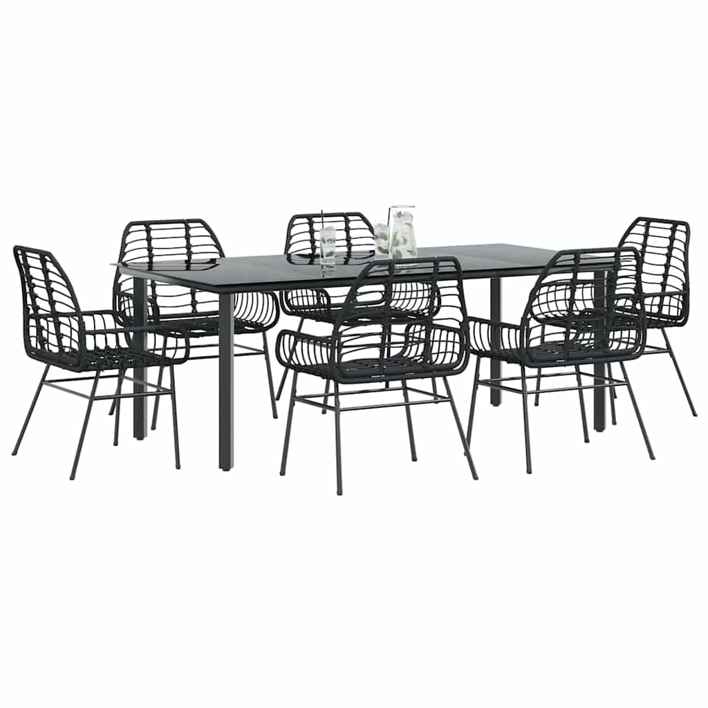 Set Pranzo da Giardino 7 pz Nero Polyrattan Vetro