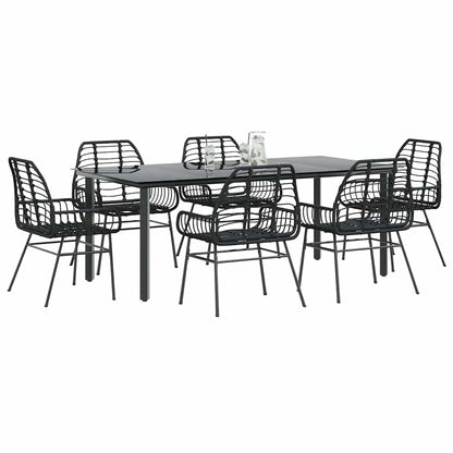 Set Pranzo da Giardino 7 pz Nero Polyrattan Vetro