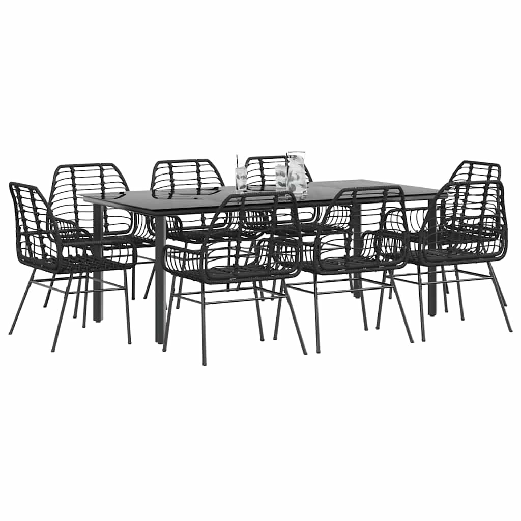 Set da Pranzo da Giardino 9 pz Polyrattan Vetro