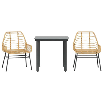 Set da Pranzo da Giardino 3 pz Marrone in Polyrattan Vetro