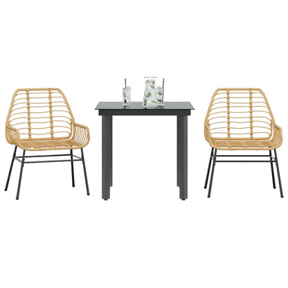 Set da Pranzo da Giardino 3 pz Marrone in Polyrattan Vetro