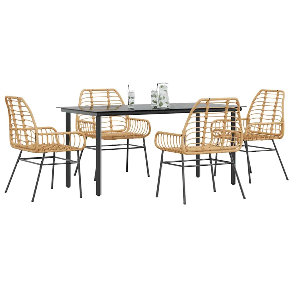 Set da Pranzo da Giardino 5pz Polyrattan Vetro