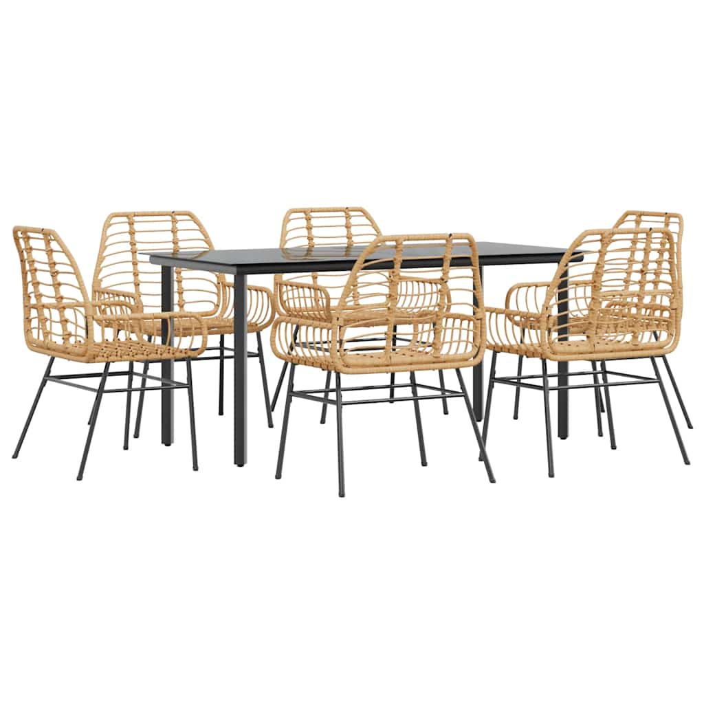 Set Pranzo da Giardino 7pz Marrone Polyrattan Vetro