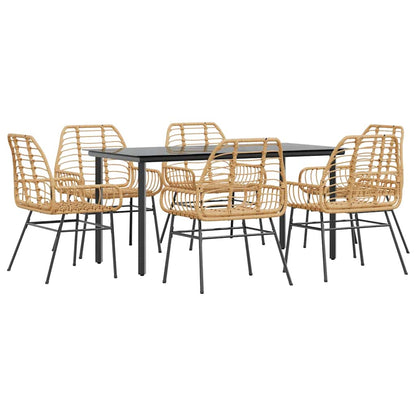 Set Pranzo da Giardino 7pz Marrone Polyrattan Vetro