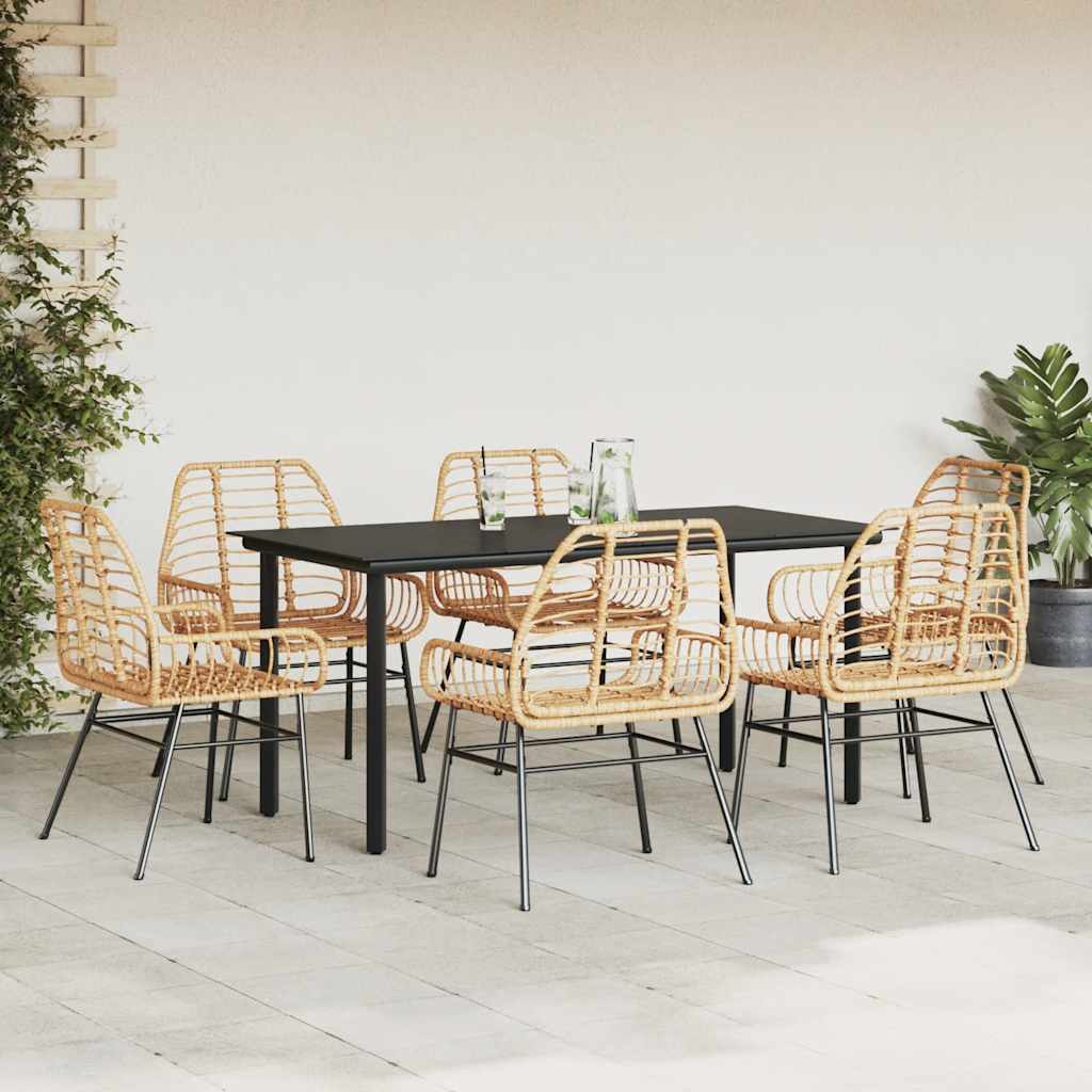 Set Pranzo da Giardino 7pz Marrone Polyrattan Vetro