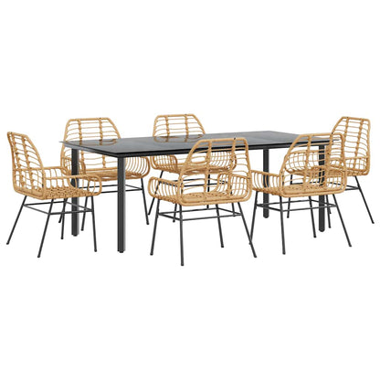 Set Pranzo da Giardino 7pz Marrone Polyrattan Vetro