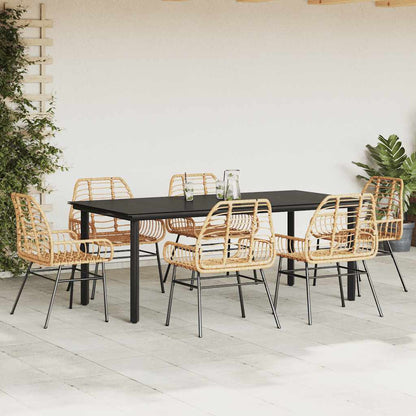Set Pranzo da Giardino 7pz Marrone Polyrattan Vetro