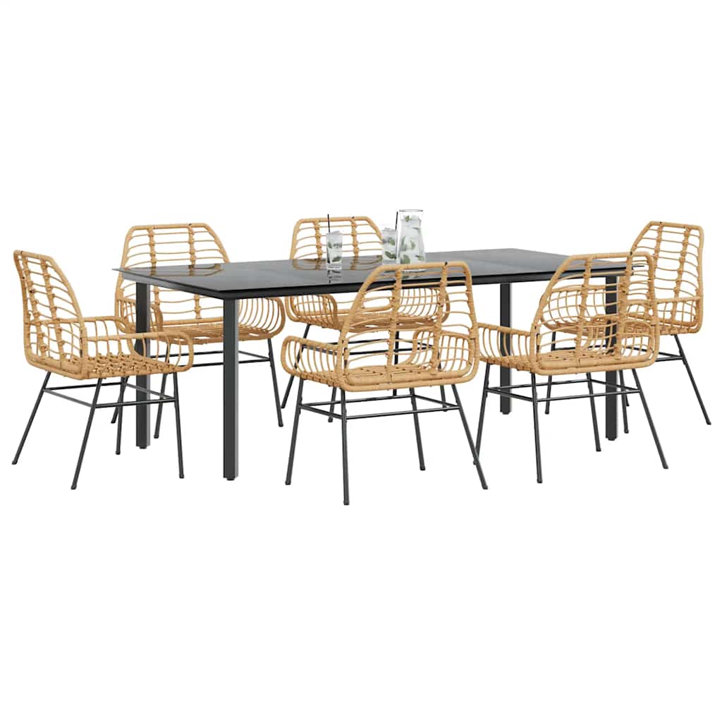 Set Pranzo da Giardino 7pz Marrone Polyrattan Vetro