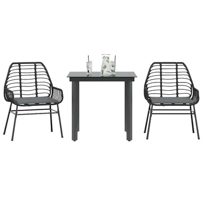 Set da Pranzo da Giardino 3 pz con Cuscini Polyrattan Vetro