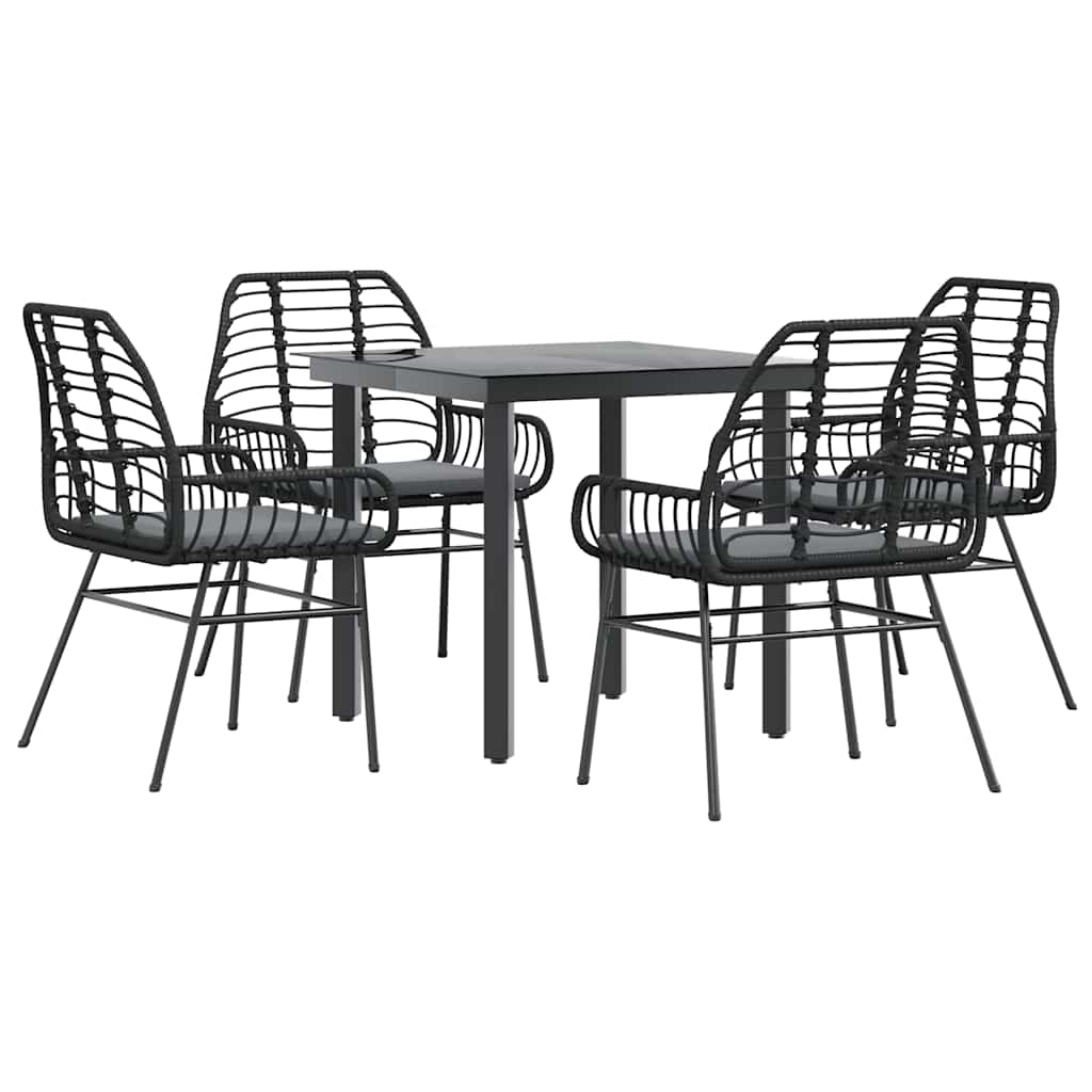 Set da Pranzo da Giardino con Cuscini 5 pz Polyrattan Vetro