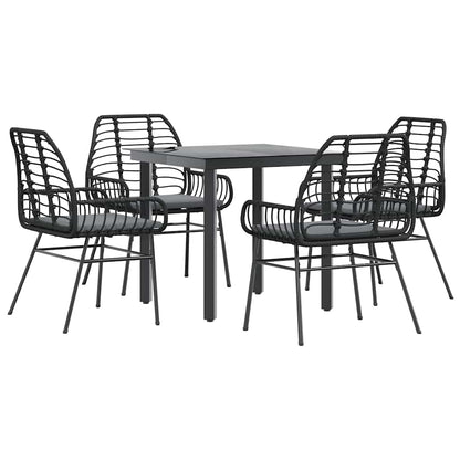 Set da Pranzo da Giardino con Cuscini 5 pz Polyrattan Vetro