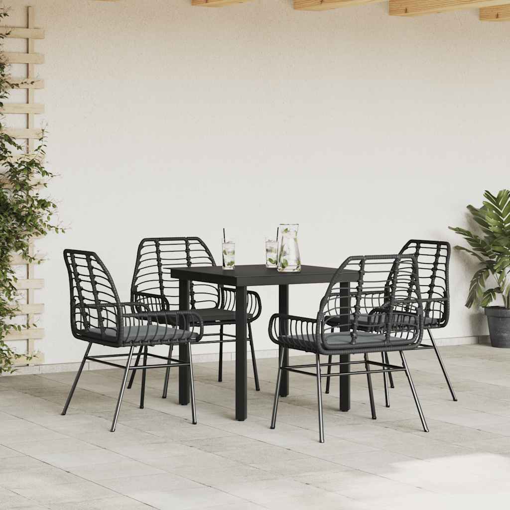 Set da Pranzo da Giardino con Cuscini 5 pz Polyrattan Vetro