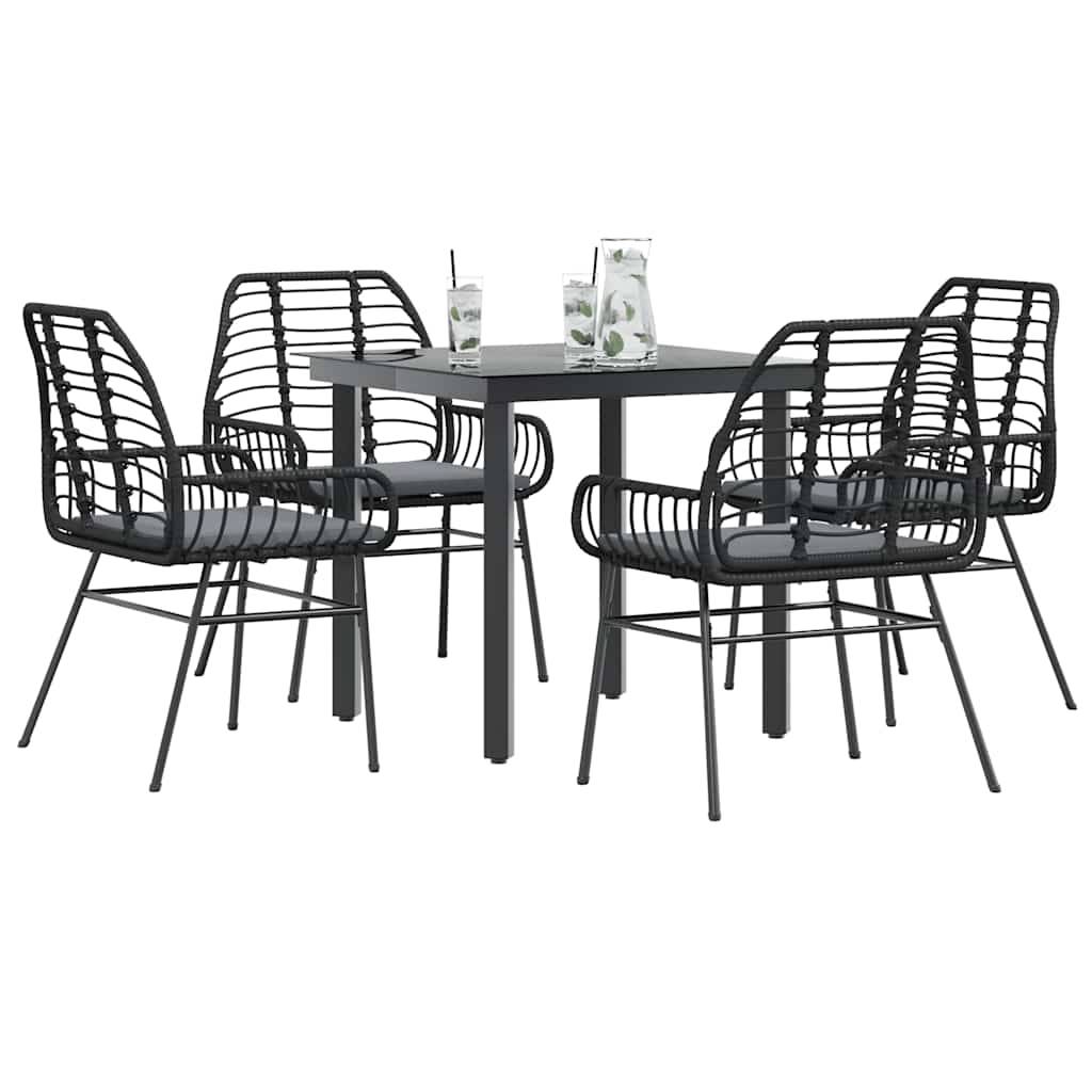 Set da Pranzo da Giardino con Cuscini 5 pz Polyrattan Vetro