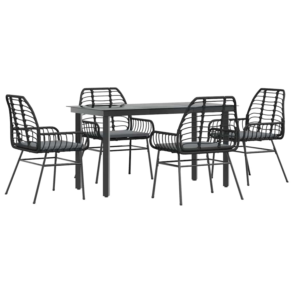 Set da Pranzo da Giardino con Cuscini 5 pz Polyrattan Vetro