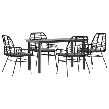 Set da Pranzo da Giardino con Cuscini 5 pz Polyrattan Vetro