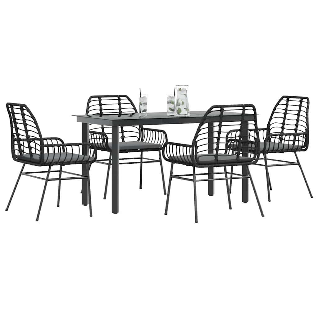 Set da Pranzo da Giardino con Cuscini 5 pz Polyrattan Vetro