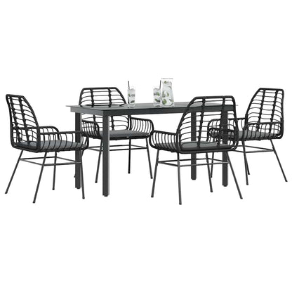 Set da Pranzo da Giardino con Cuscini 5 pz Polyrattan Vetro