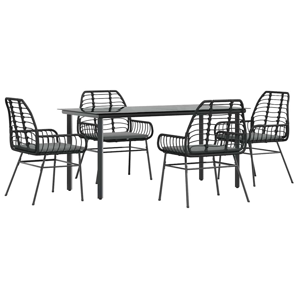 Set da Pranzo da Giardino con Cuscini 5 pz Polyrattan Vetro
