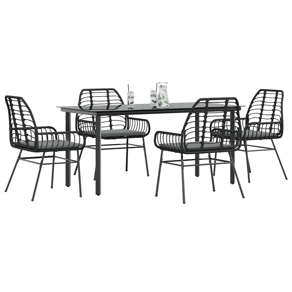 Set da Pranzo da Giardino con Cuscini 5 pz Polyrattan Vetro