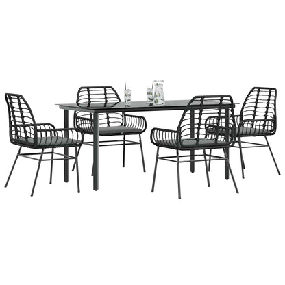 Set da Pranzo da Giardino con Cuscini 5 pz Polyrattan Vetro