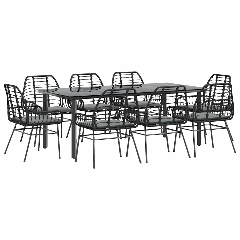 Set da Pranzo da Giardino 9 pz con Cuscini Polyrattan Vetro