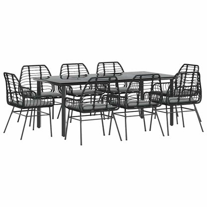 Set da Pranzo da Giardino 9 pz con Cuscini Polyrattan Vetro