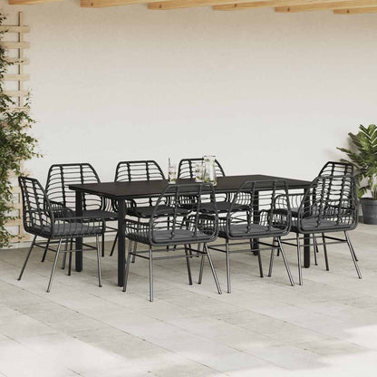 Set da Pranzo da Giardino 9 pz con Cuscini Polyrattan Vetro