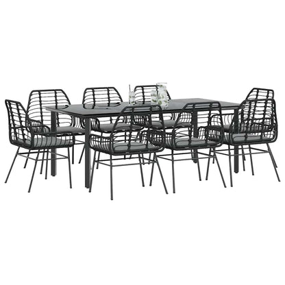 Set da Pranzo da Giardino 9 pz con Cuscini Polyrattan Vetro