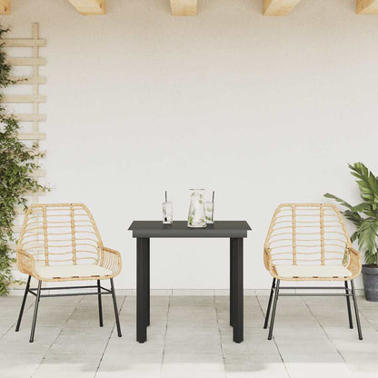 Set da Pranzo da Giardino 3pz con Cuscini Polyrattan Vetro