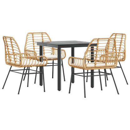 Set da Pranzo da Giardino 5pz con Cuscini Polyrattan Vetro