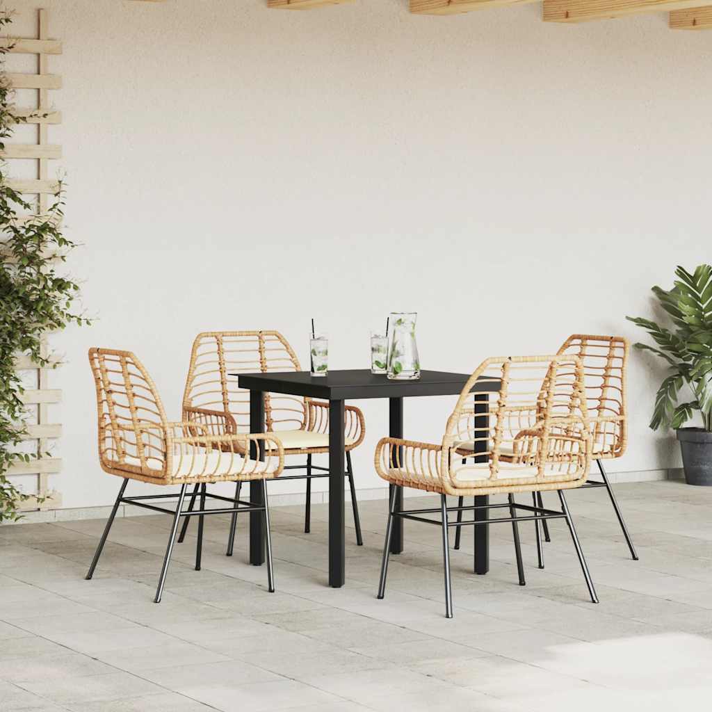 Set da Pranzo da Giardino 5pz con Cuscini Polyrattan Vetro