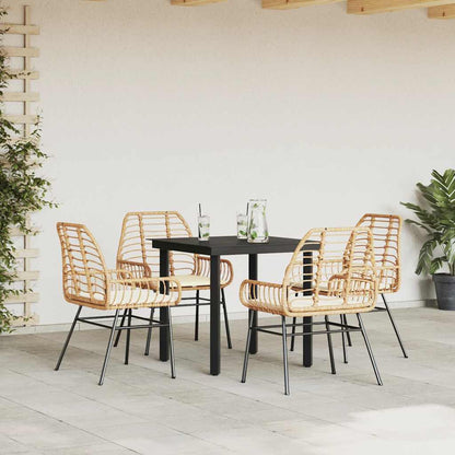 Set da Pranzo da Giardino 5pz con Cuscini Polyrattan Vetro