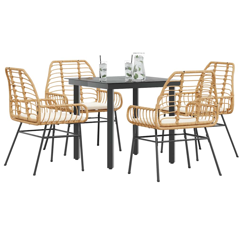 Set da Pranzo da Giardino 5pz con Cuscini Polyrattan Vetro