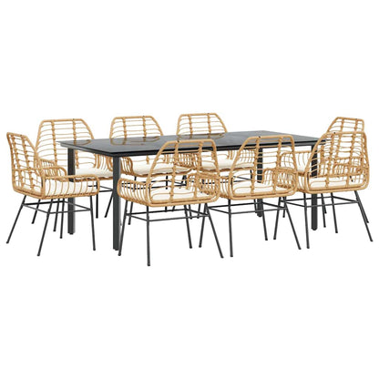 Set da Pranzo da Giardino 9 pz con Cuscini Polyrattan Vetro