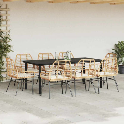 Set da Pranzo da Giardino 9 pz con Cuscini Polyrattan Vetro