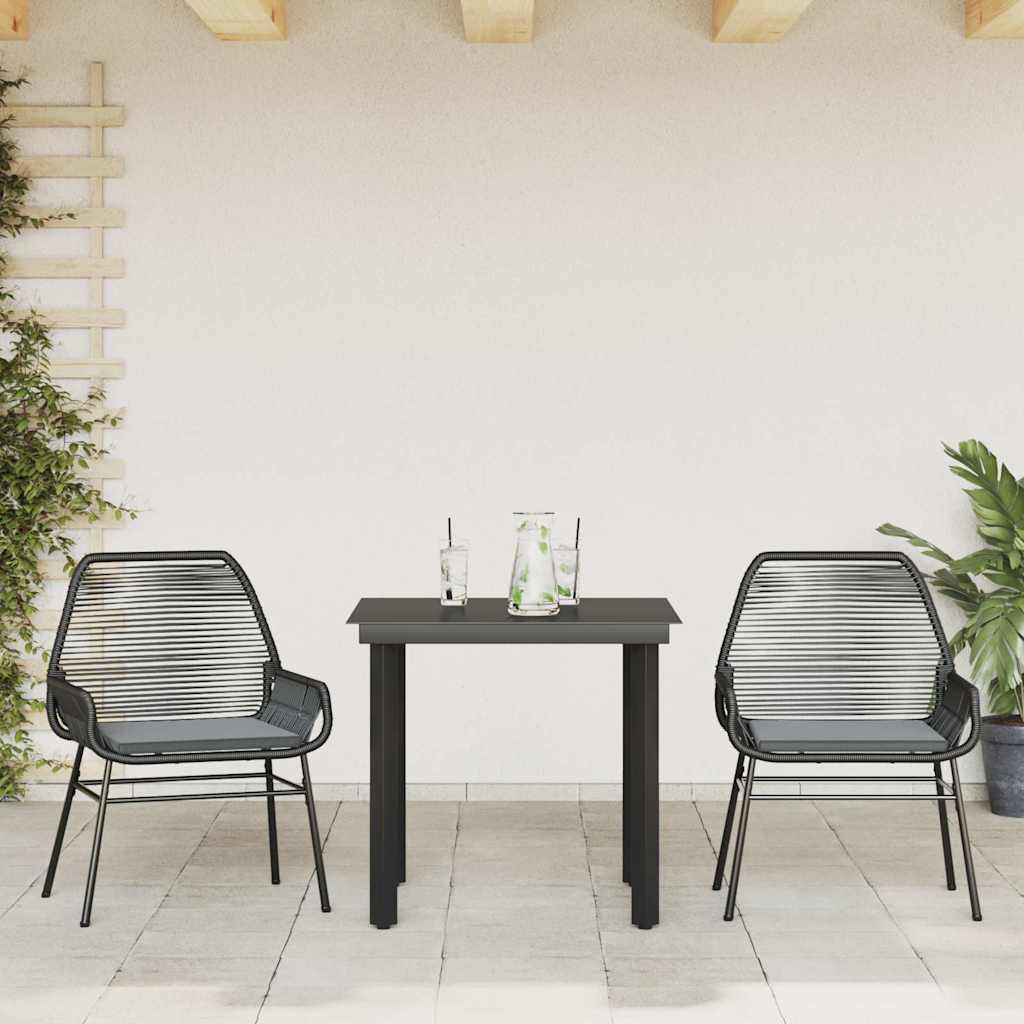 Set da Pranzo da Giardino 3 pz con Cuscini Polyrattan Vetro