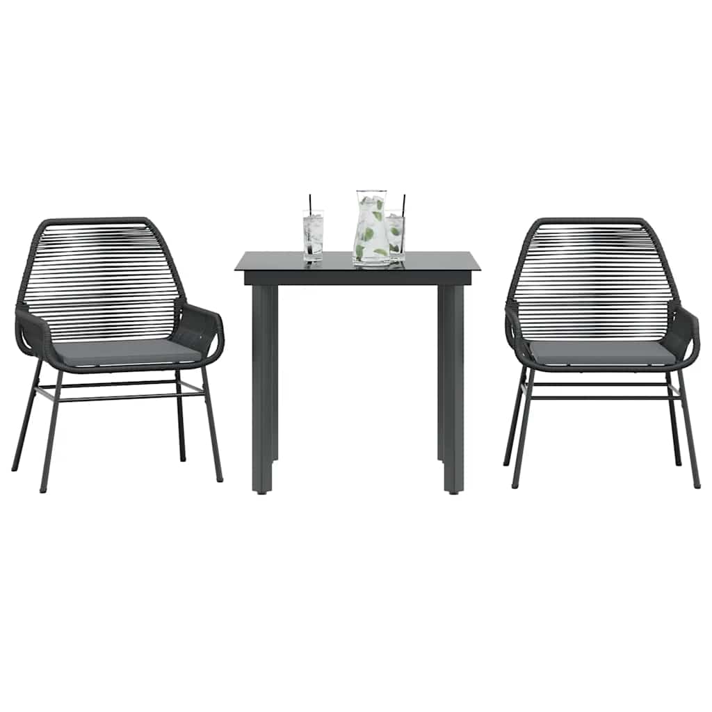 Set da Pranzo da Giardino 3 pz con Cuscini Polyrattan Vetro