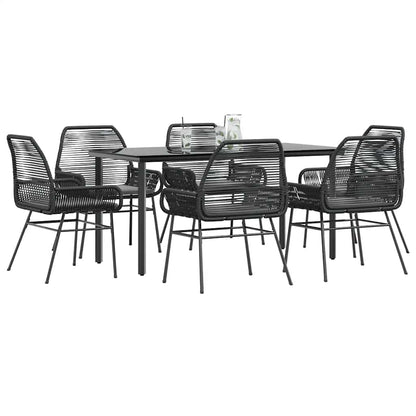 Set Pranzo da Giardino 7 pz Nero con Cuscini Polyrattan Vetro