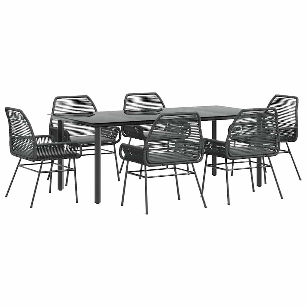 Set Pranzo da Giardino 7 pz Nero con Cuscini Polyrattan Vetro