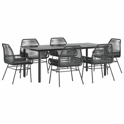 Set Pranzo da Giardino 7 pz Nero con Cuscini Polyrattan Vetro