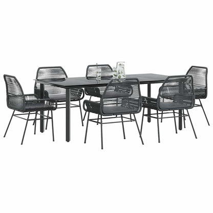 Set Pranzo da Giardino 7 pz Nero con Cuscini Polyrattan Vetro