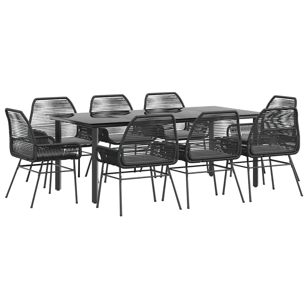 Set da Pranzo da Giardino 9 pz con Cuscini Polyrattan Vetro