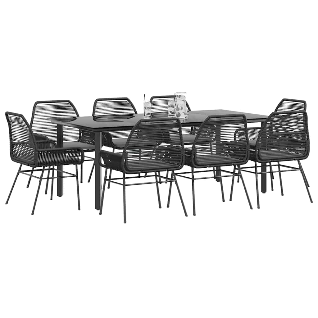 Set da Pranzo da Giardino 9 pz con Cuscini Polyrattan Vetro