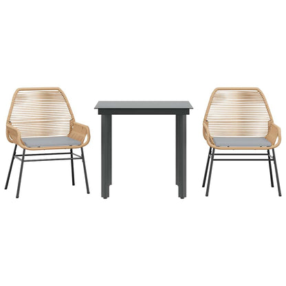 Set da Pranzo da Giardino 3pz con Cuscini Polyrattan Vetro