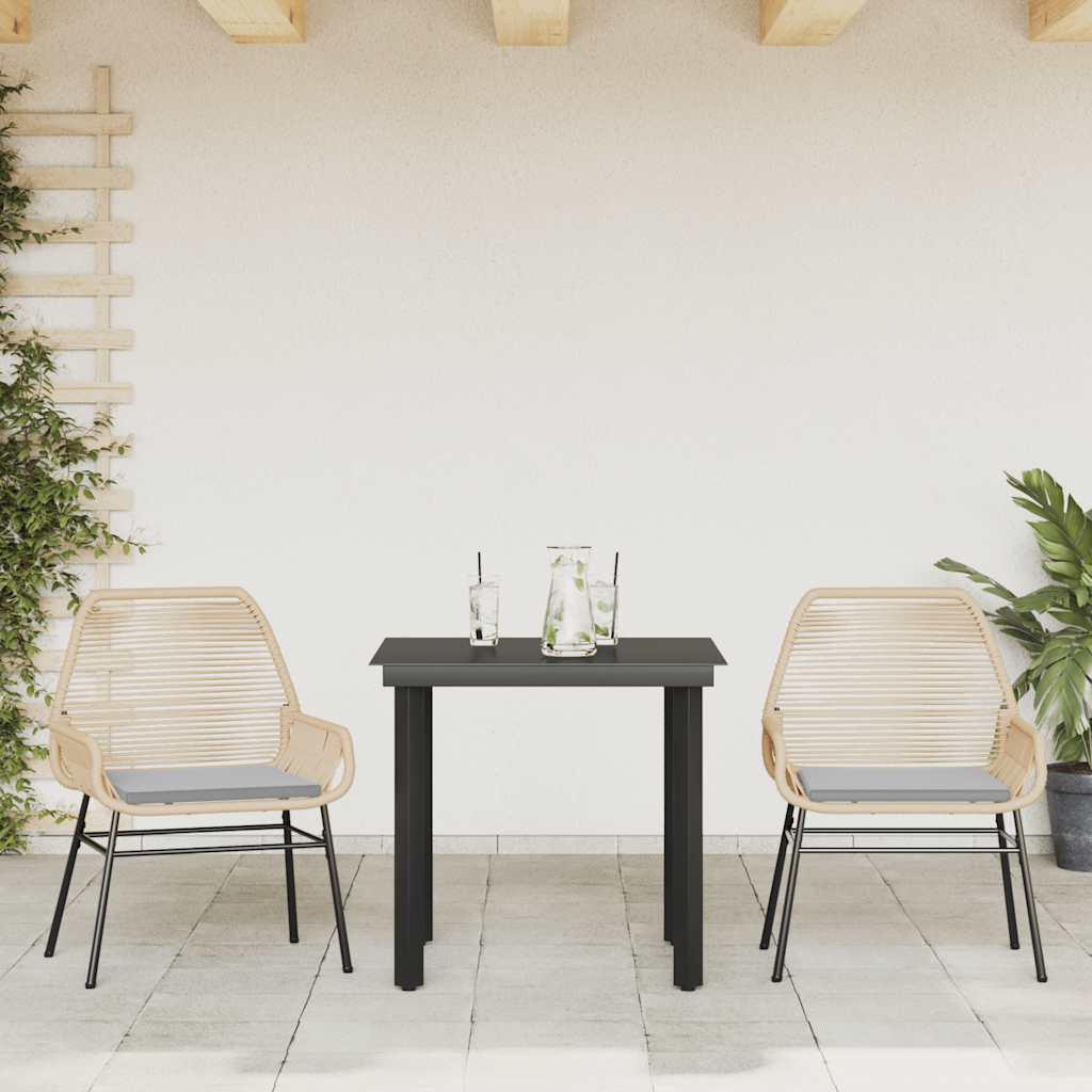 Set da Pranzo da Giardino 3pz con Cuscini Polyrattan Vetro